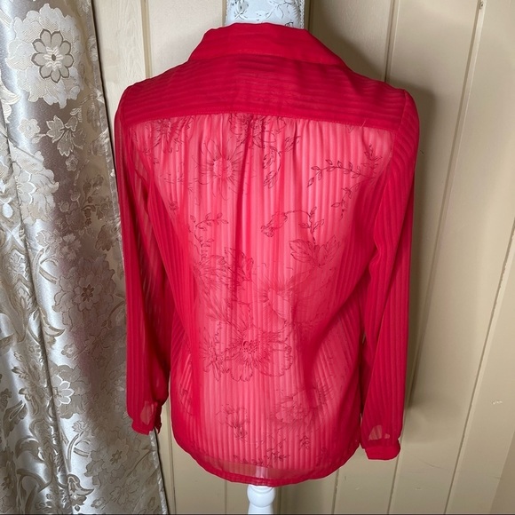 Vintage Puccini Red Sheer Stripe Button Front Blouse Size Medium Button Down - Picture 2 of 3
